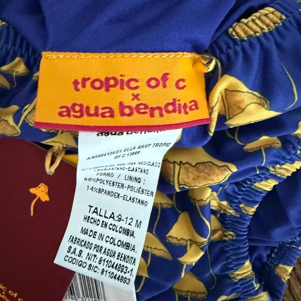 Agua Bendita Blue and Yellow Mushroom Print Kids Swim Bottoms 9-12 m Ella Navy